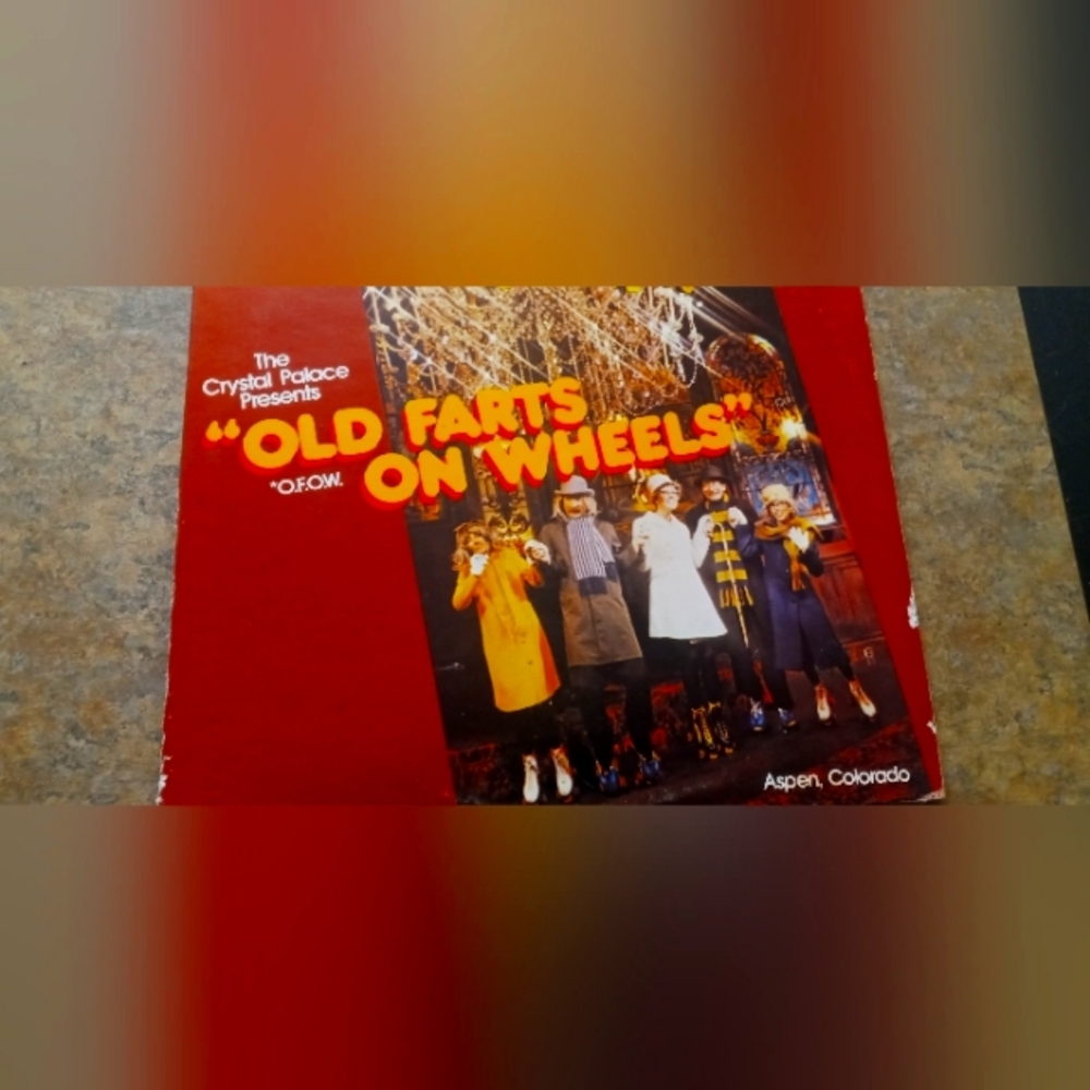 Vintage 'Old Farts on Wheels' Poster - Red with Yellow Text